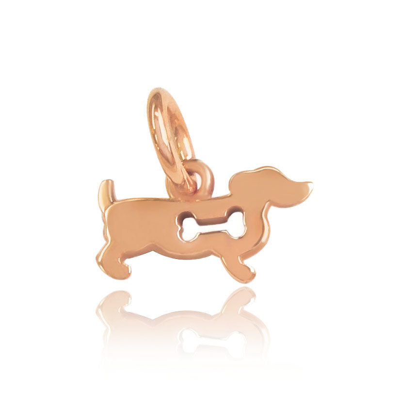 Gemma J Ciondolo Bassotto In Oro Rosa Con Colletto Smaltato Rosso, Catena Inclusa - 4