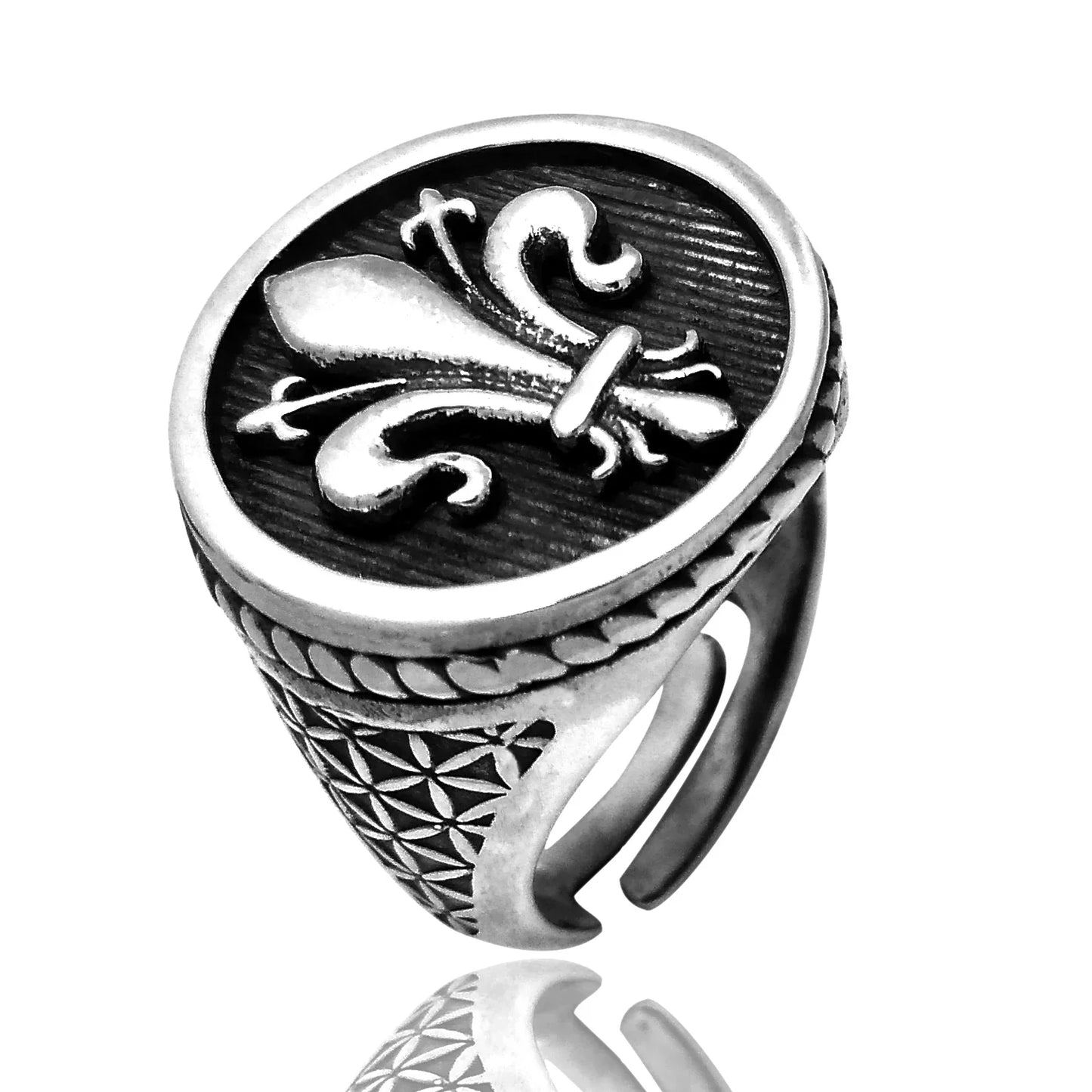 anello medioevale misura regolabile in argento anticato simbolo firenze stemma fiorentino giglio fiorentina viola ideale mignolo piccolo tondo