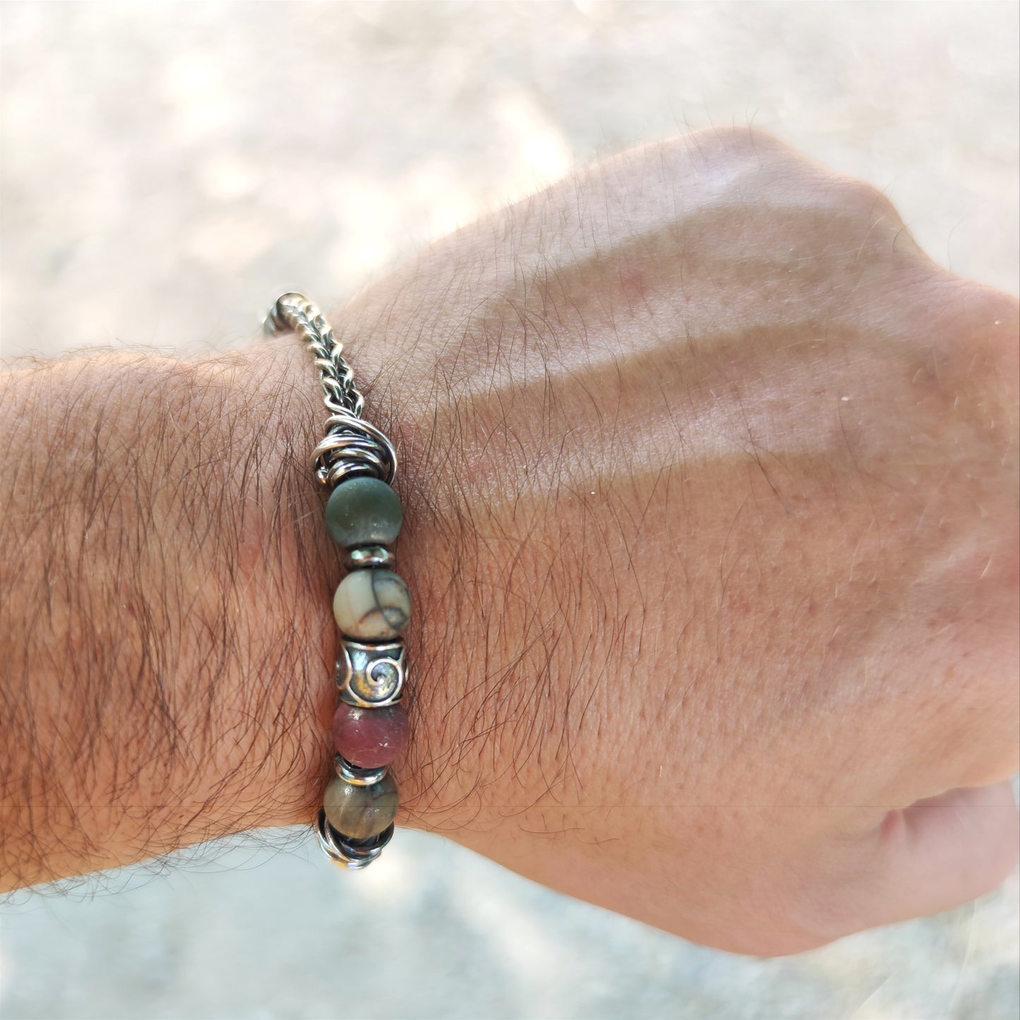 Bracciale palline diaspro catena spiga