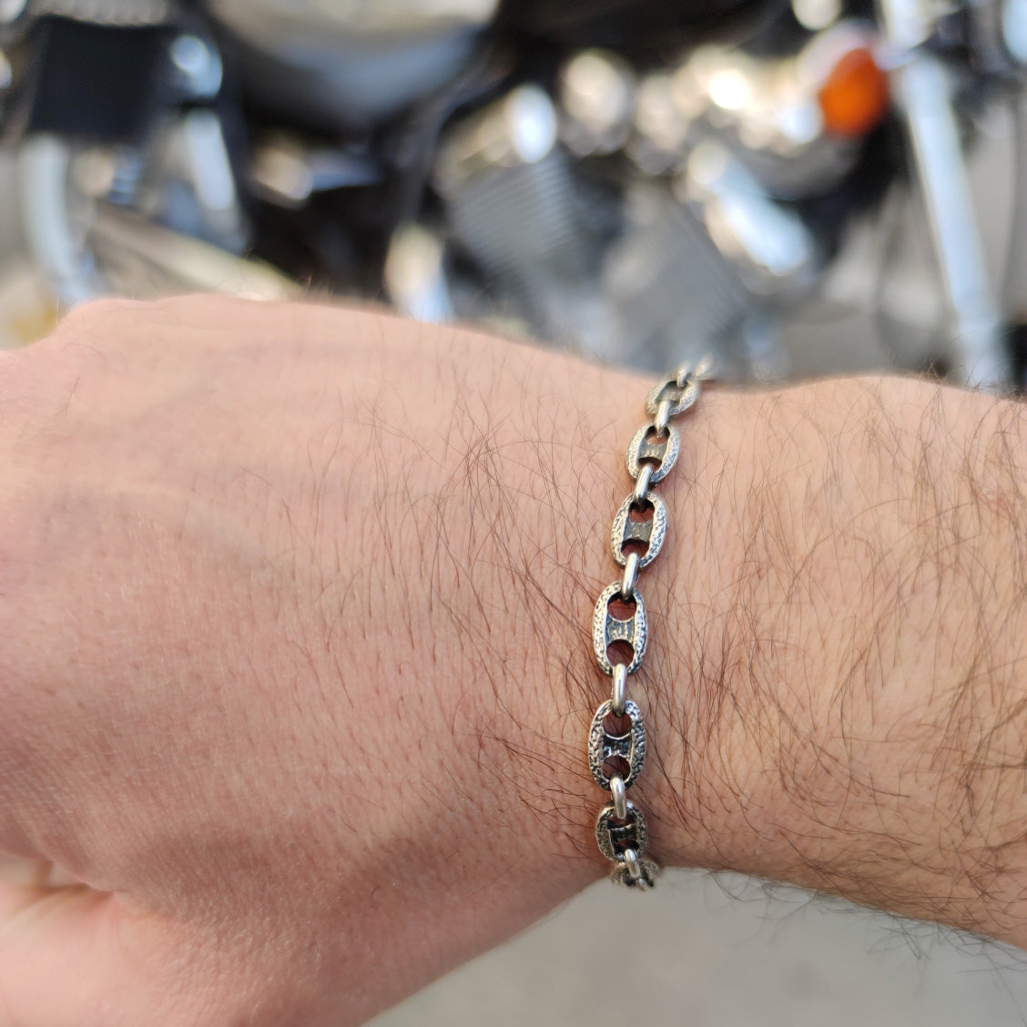 bracciale da uomo ragazzo i9n argento 925 nero antico massiccio catena magli marina teme marinaro idea regalo stile rock punk motociclista harley vendita online gioielli artigianali a prezzo basso offerta