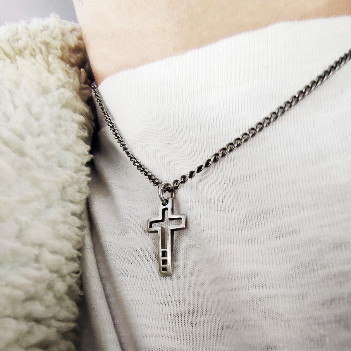 Collana Croce Uomo In Argento Sterling 925 Con Ciondolo Crocifisso Nero - Catena 60 Cm Regalo Per Lui - Foto 5