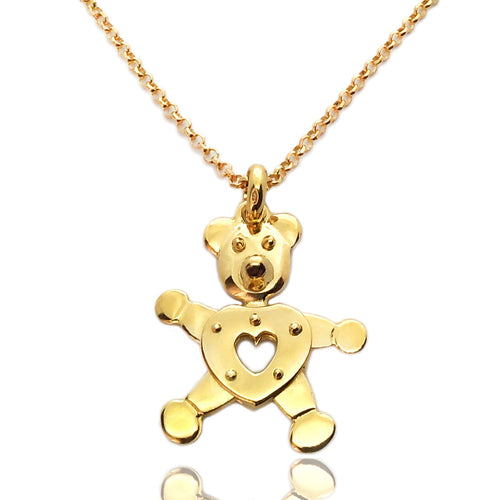 Ciondolo nuovo orsetto imitazione pomellato , collana con pendente in argento placcato oro 18kt