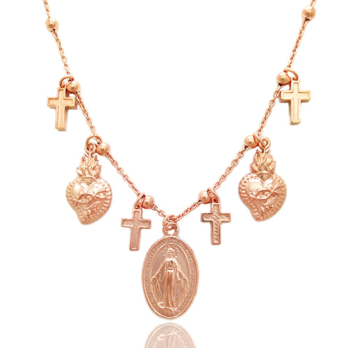 collana medaglietta madonna miracolosa originale santa vergine dei miracoli santuario lourdes fatima carmine delle grazie in argento 925 placcato oro rosa