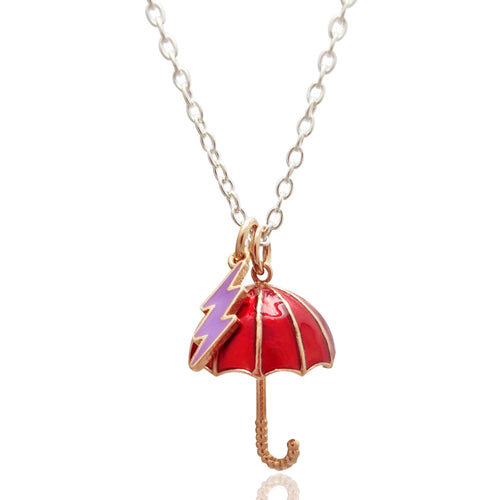 collana girocollo catenina con ciondoli charms ombrello smaltato rosso e fulmine simpatico regalo per donna ragazza