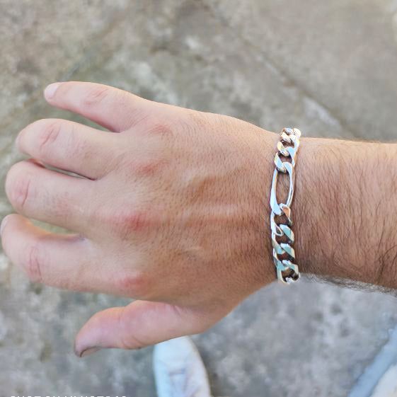 bracciale da uomo catena grumetta alternata figaro cubane argento 925 nero antico massiccio robusto grande stile motociclista punk rock vendita online gioielli artigianali prezzo basso scontato in offerta