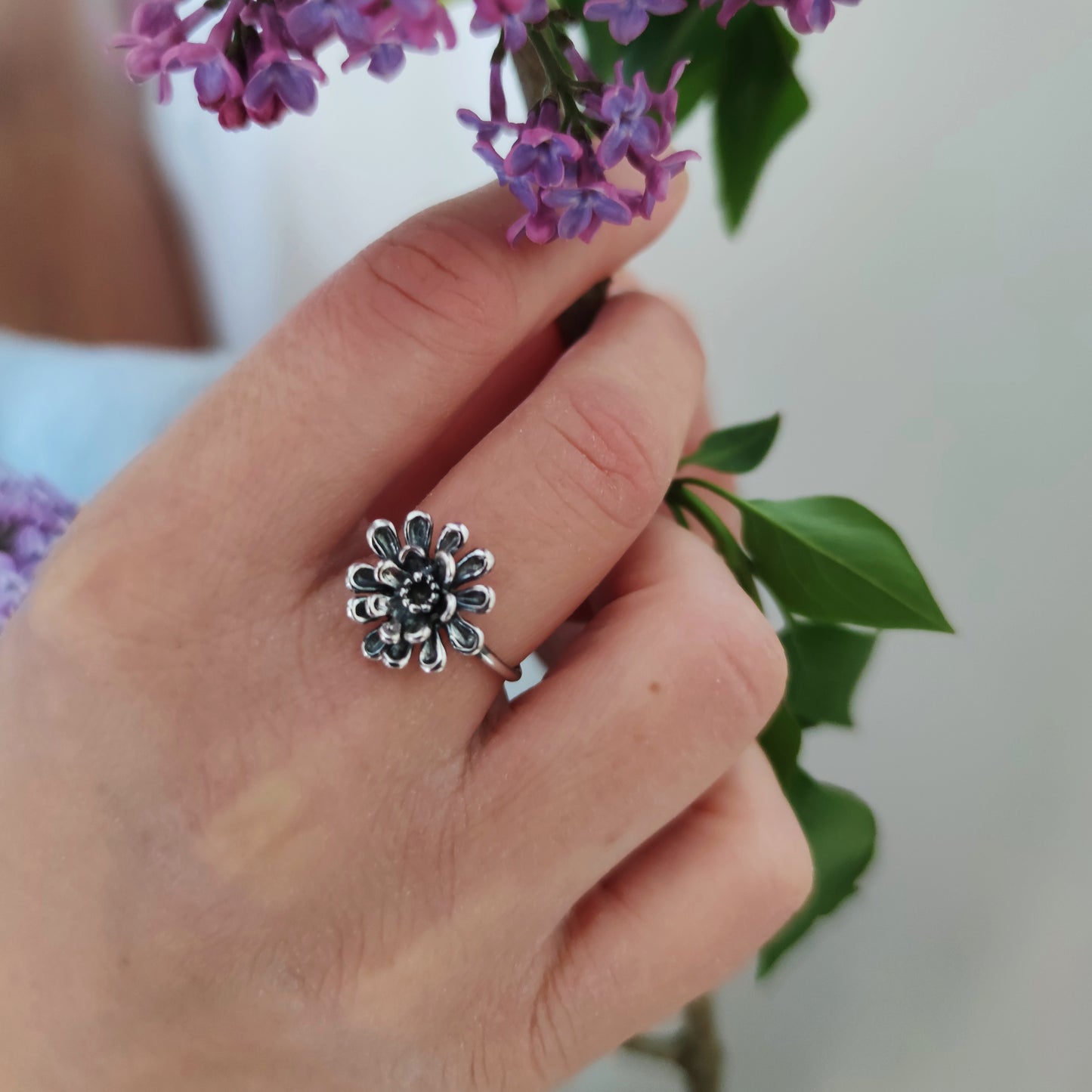 gioielli artigianali in argento a prezzo basso offerta anello donna regolabile fiore margherita girasole