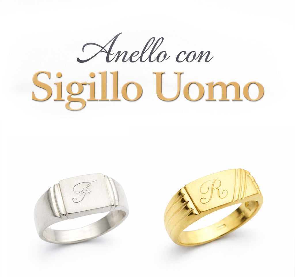 anello con sigillo uomo in argento 925 con iniziale incisa