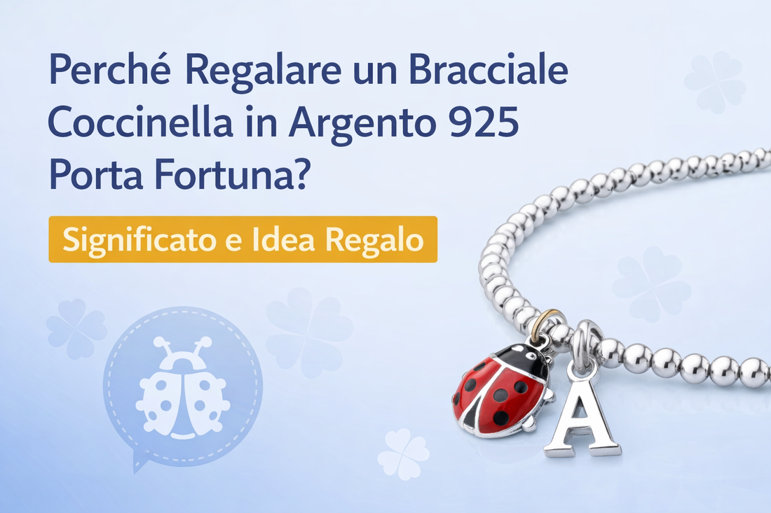 Bracciale coccinella in argento 925 con iniziale personalizzata, simbolo di fortuna e protezione, idea regalo portafortuna per donna.