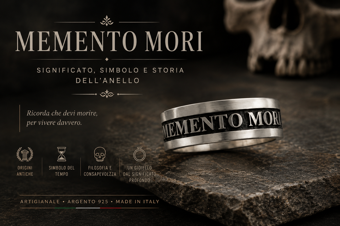 Anello Memento Mori in argento 925, significato, simbolo e storia dell’antica espressione latina
