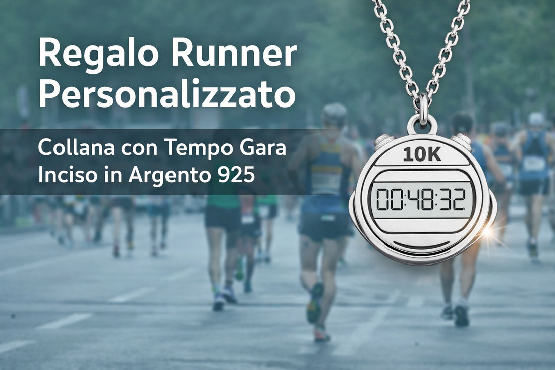 Regalo runner personalizzato collana in Argento 925 con tempo gara inciso 10K idea regalo per maratoneta uomo e donna