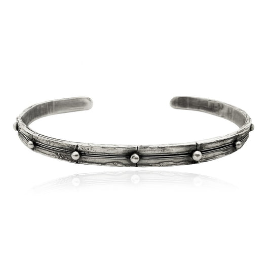 Bracciale rigido a schiava uomo in argento 925 lavorato a mano, fascia larga 5 mm con spessore 2 mm, gioiello artigianale con certificato di autenticità