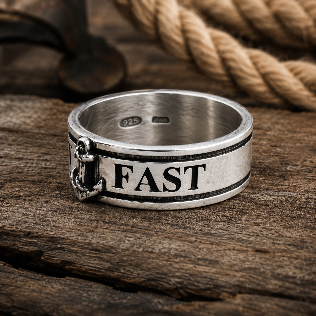 Anello Hold Fast Uomo in Argento 925 con Ancora