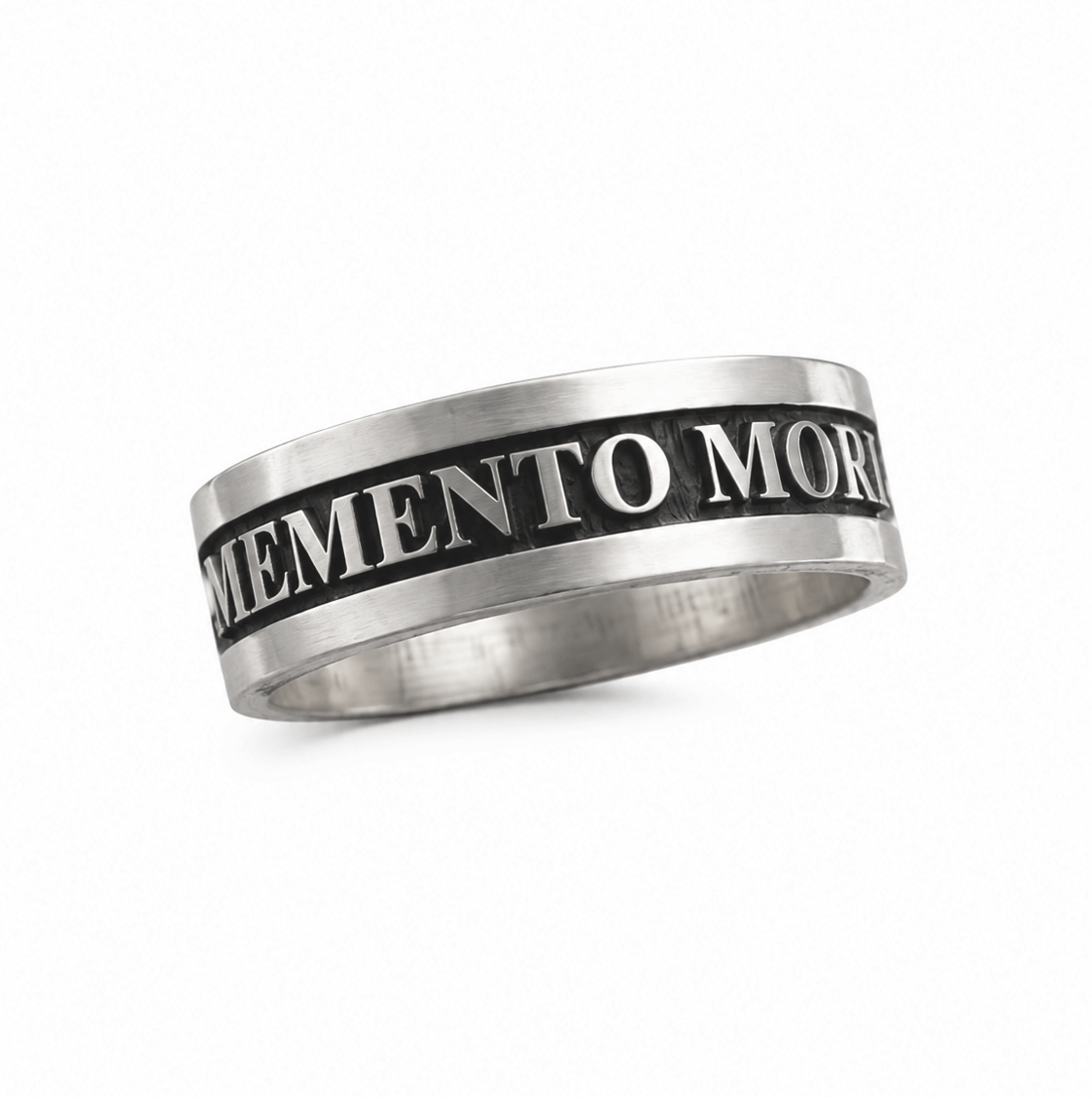Anello Memento Mori da uomo in argento 925 artigianale con finitura brunita