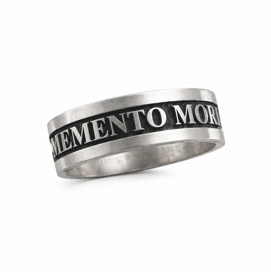 Anello Memento Mori da uomo in argento 925 artigianale con finitura brunita