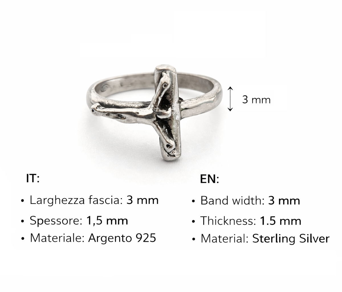 Anello Croce Uomo Argento 925 – Anello Mignolo Minimal Fatto a Mano