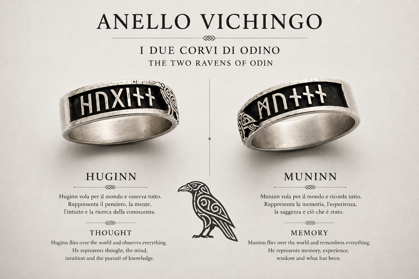 anello uomo argento fascia stile vichingo corvi odino 