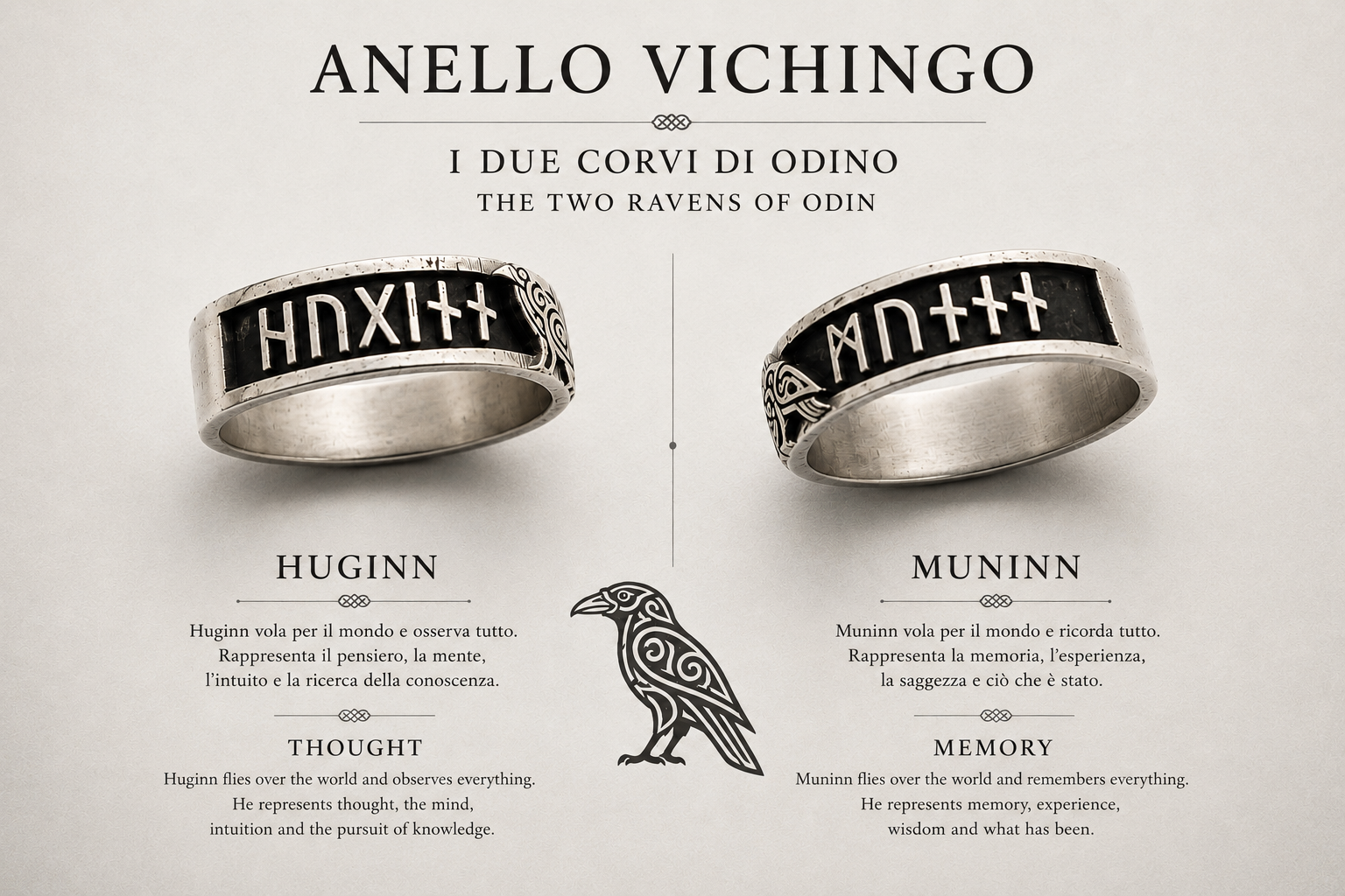 anello uomo argento fascia stile vichingo corvi odino 