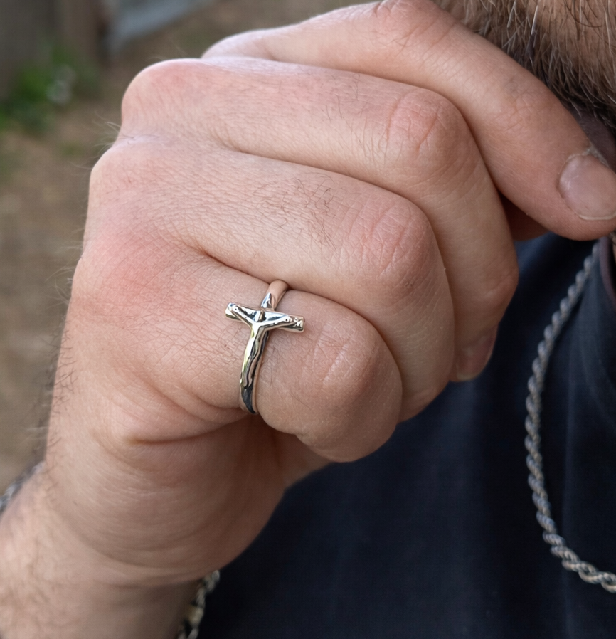Anello Croce Uomo Argento 925 – Anello Mignolo Minimal Fatto a Mano