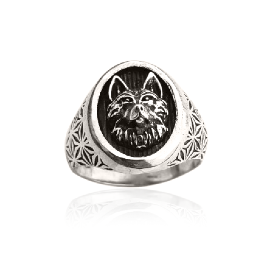 anello uomo argento chevalier sigillo ovale testa di lupo