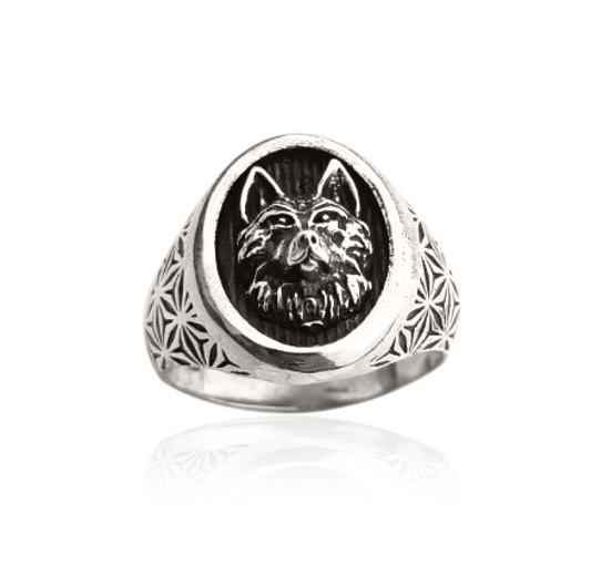 anello uomo argento chevalier sigillo ovale testa di lupo