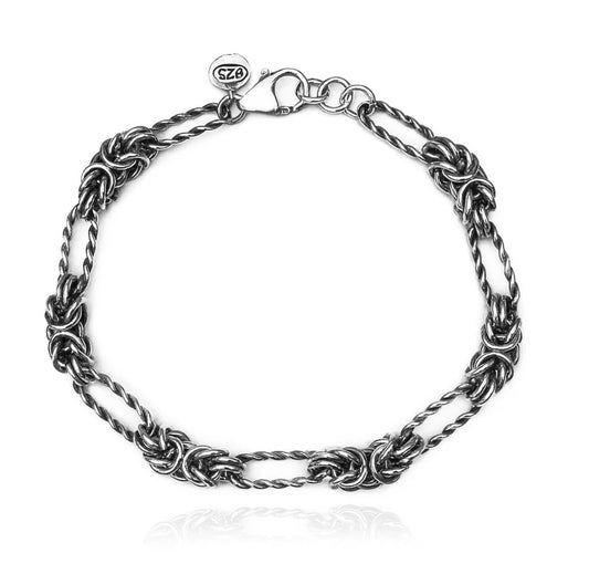 Bracciale uomo in argento 925 brunito artigianale ViMon con catena bizantina maglia lunga