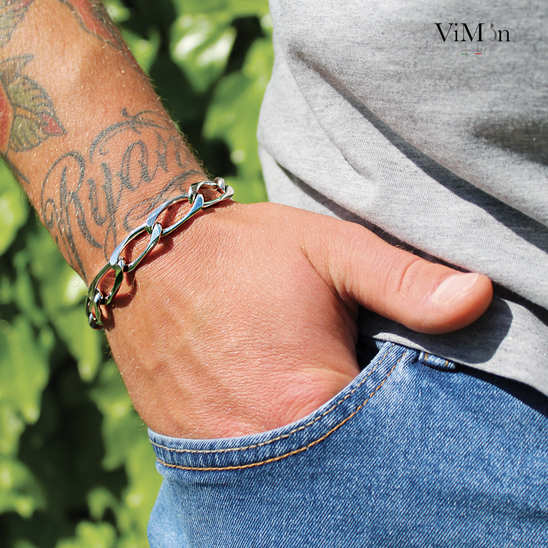 braccialetto in argento 925 da uomo catena maglia larga regalo ideale marito figlio ragazzo 