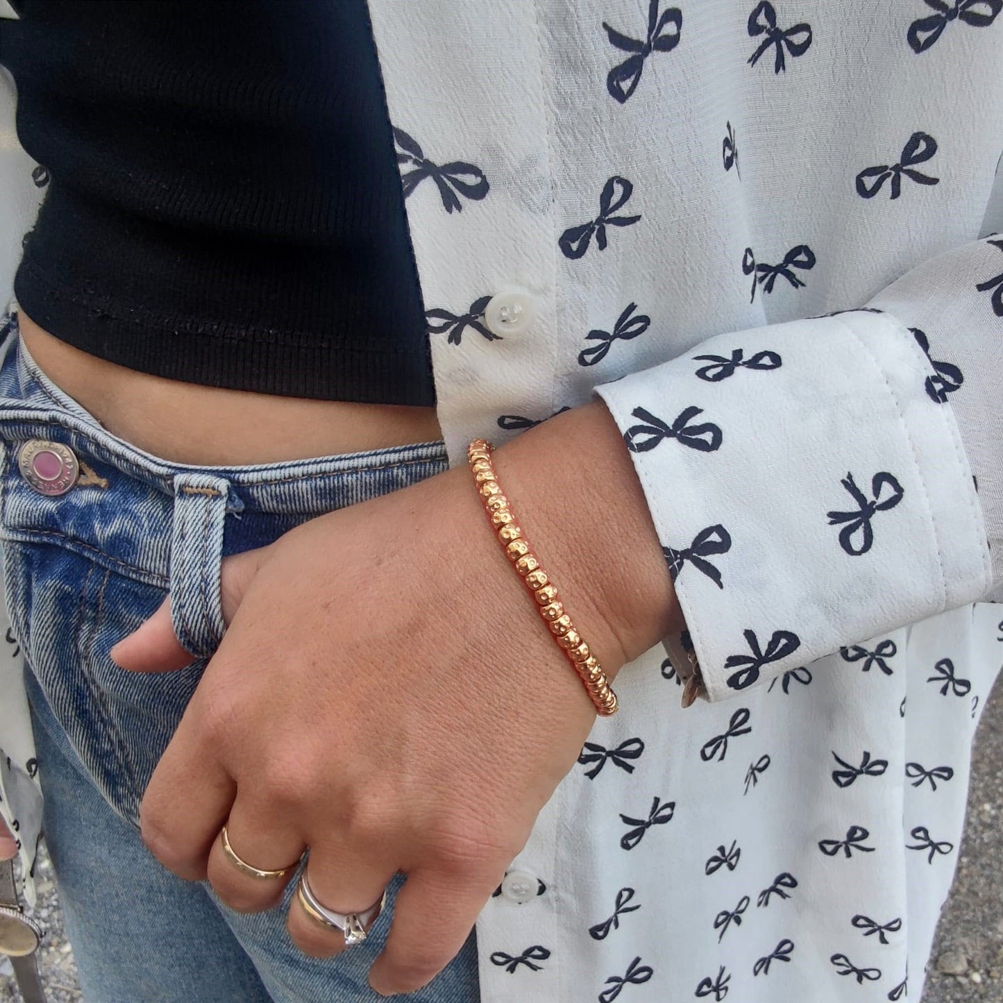 Bracciale granelli in argento con placcatura oro rosa