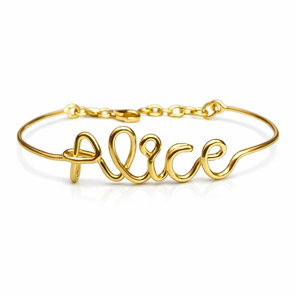 bracciale filo piegato in argento 925 placcato oro scritta love personalizzabile con nome maria giulia anna elena emma laura federica alessandra alice