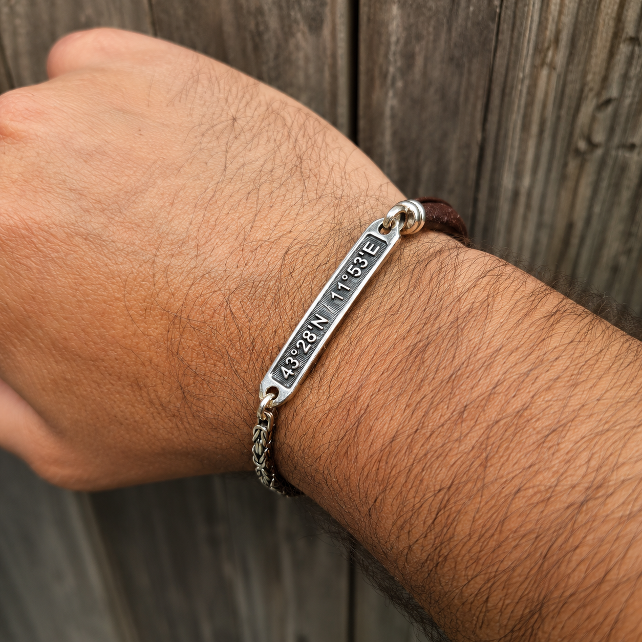 Bracciale Uomo Personalizzato in Argento 925 e Cuoio