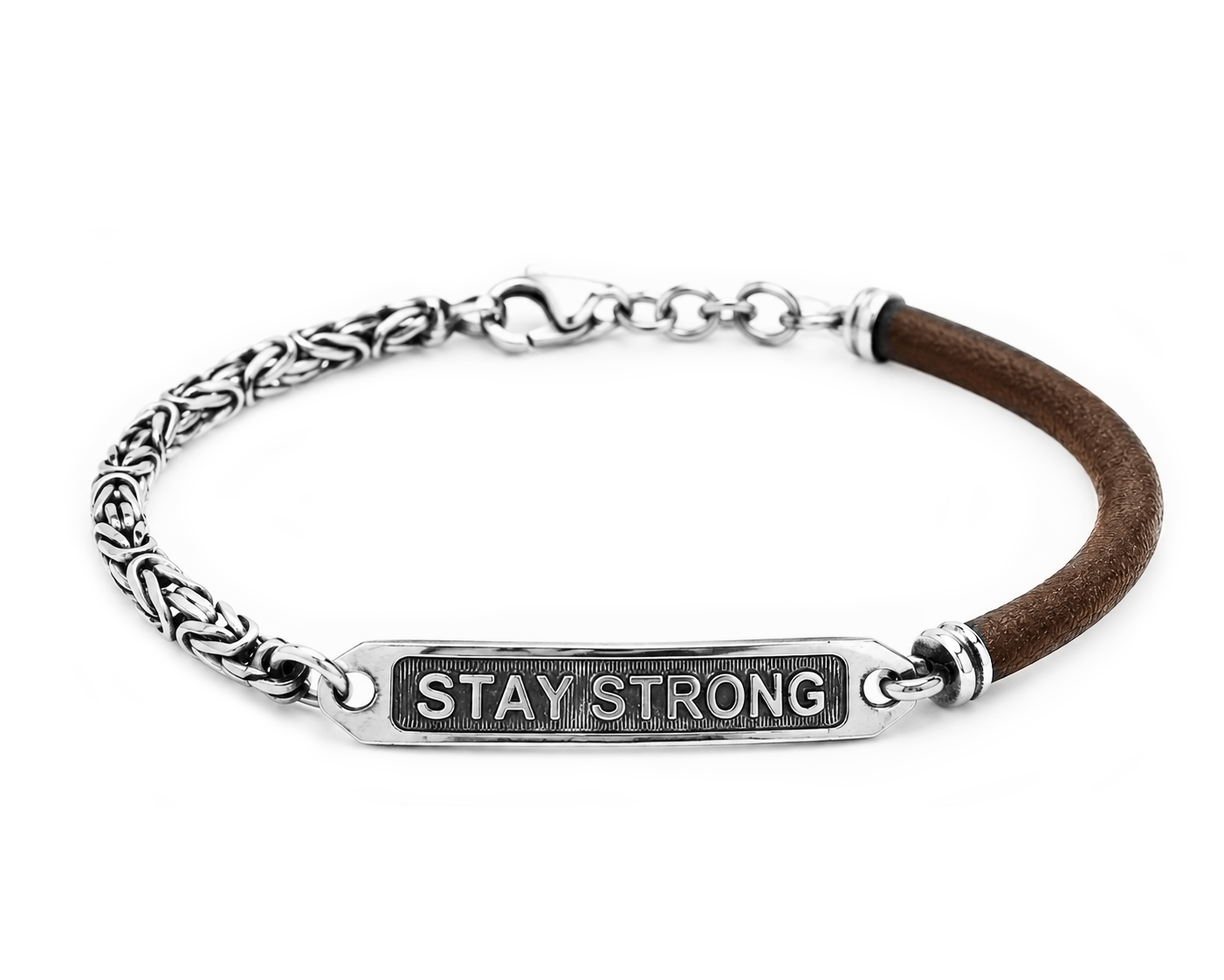 Bracciale Uomo Personalizzato in Argento 925 e Cuoio