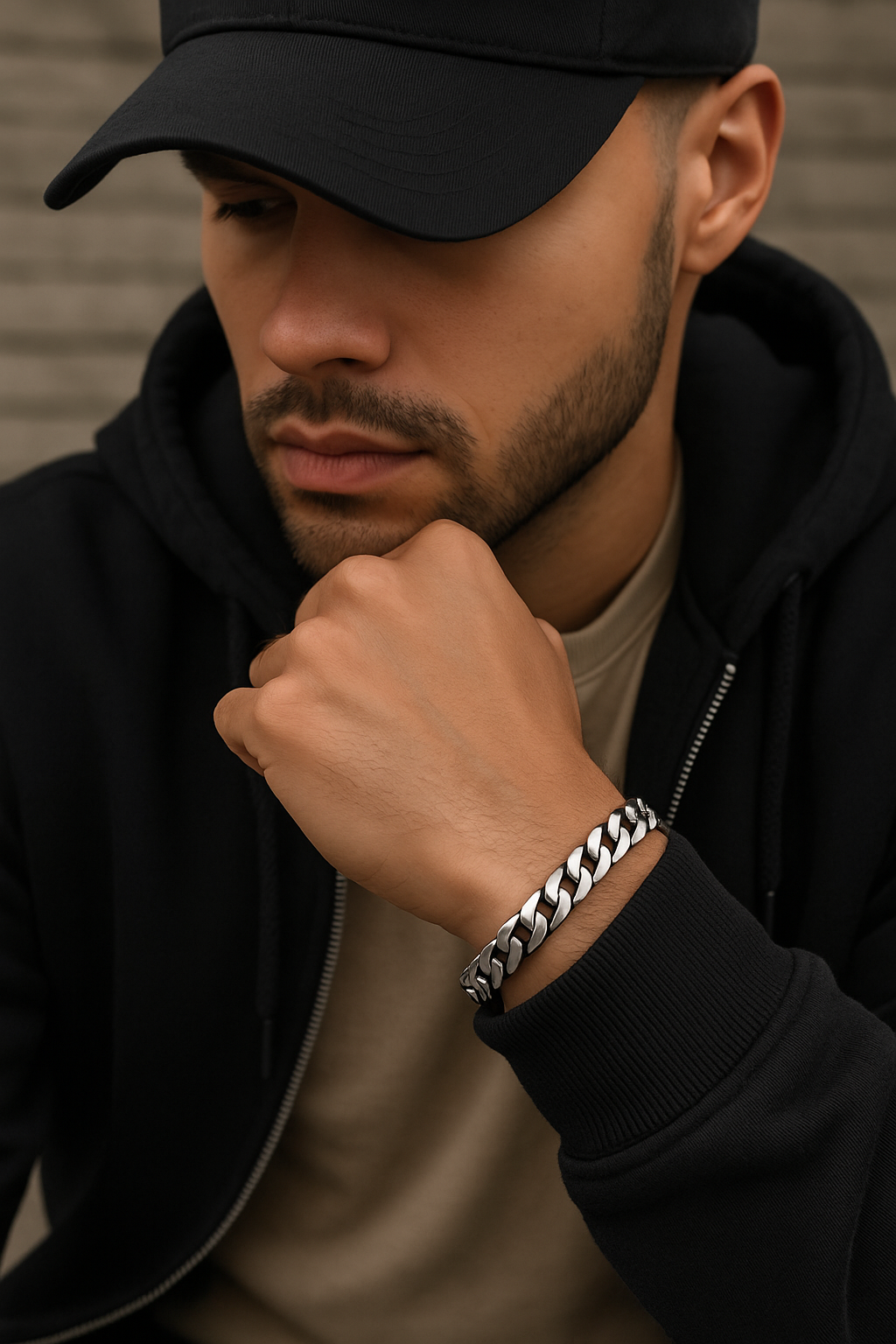 Bracciale uomo grumetta in acciaio 1 cm indossato modello streetwear