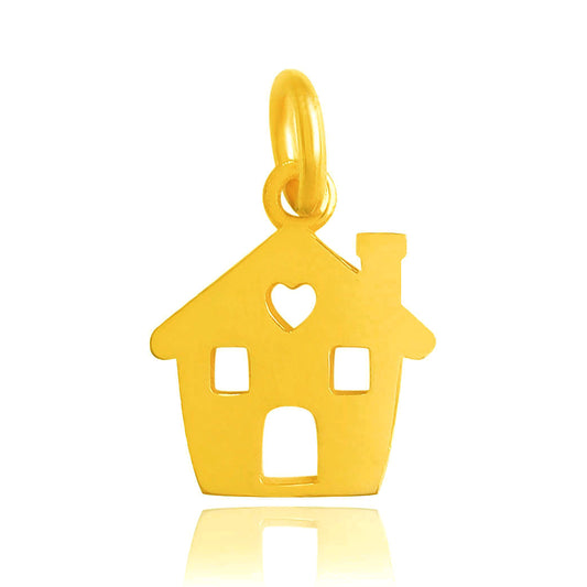 Charm casetta con cuore simbolo amore famiglia in argento 925 placcato oro giallo 1 micron