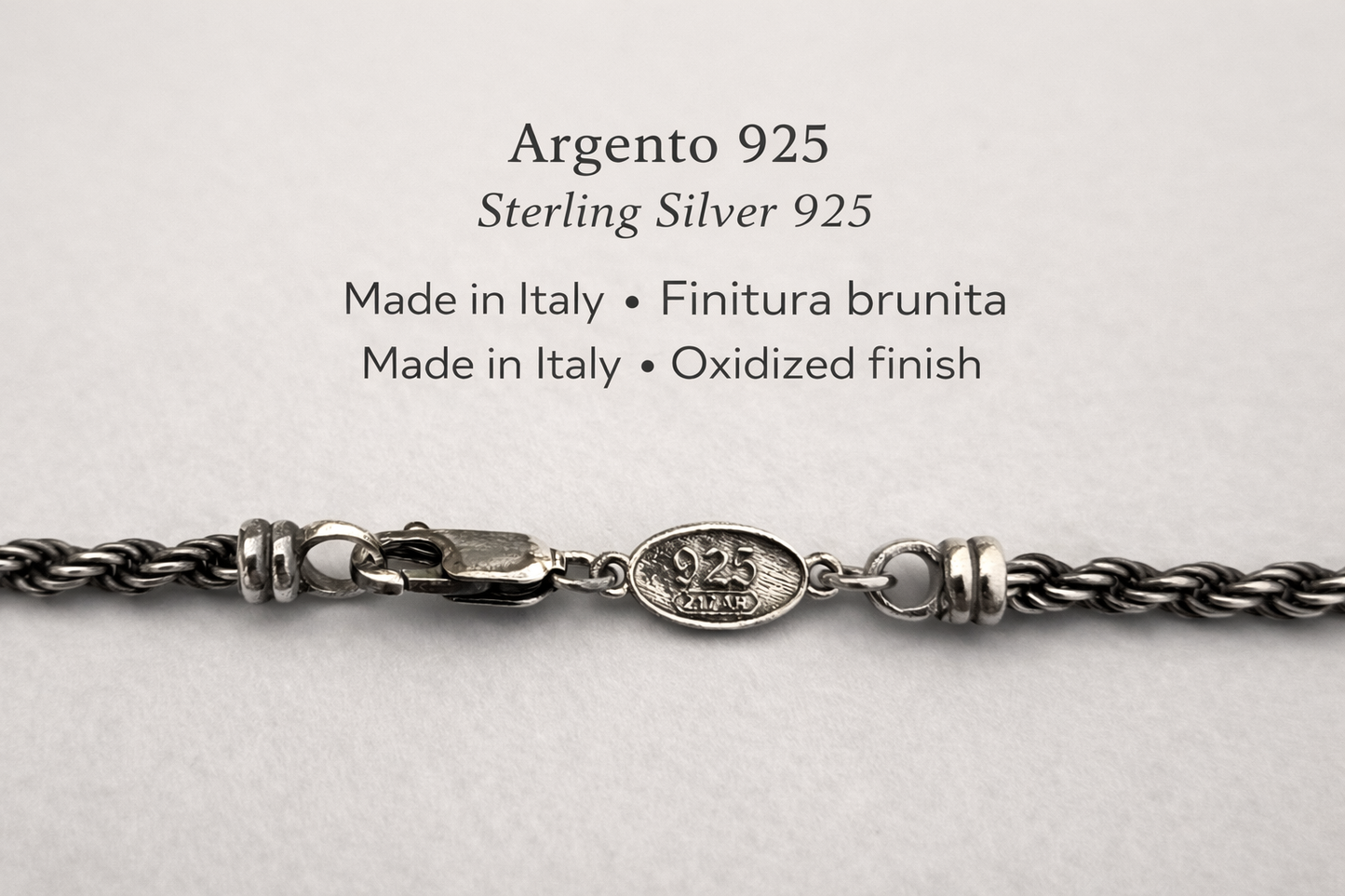 marchio 925 argento dettaglio chiusura collana corda uomo