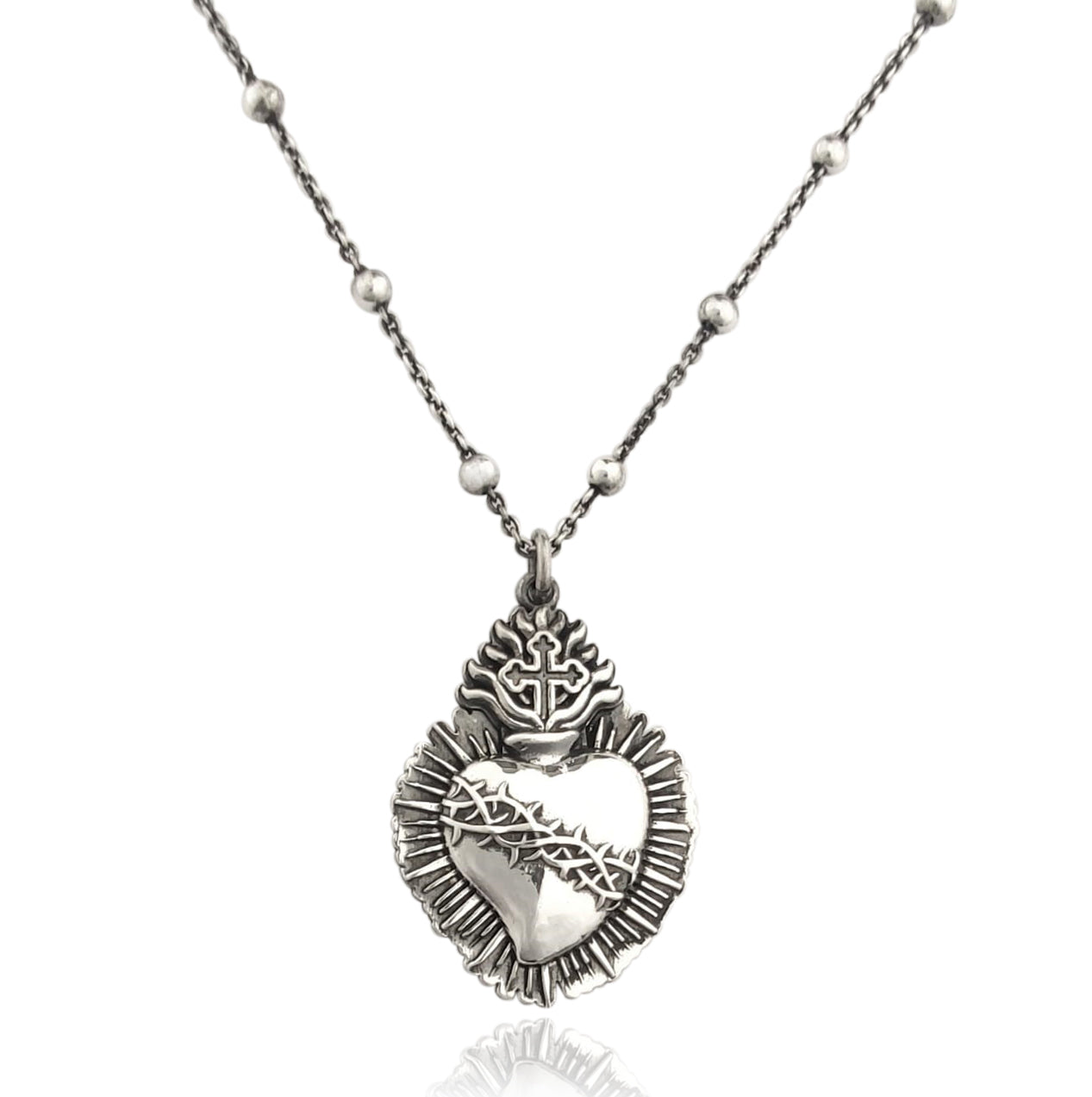 Collana donna in argento 925 con ciondolo Sacro Cuore Ex Voto artigianale Made in Italy