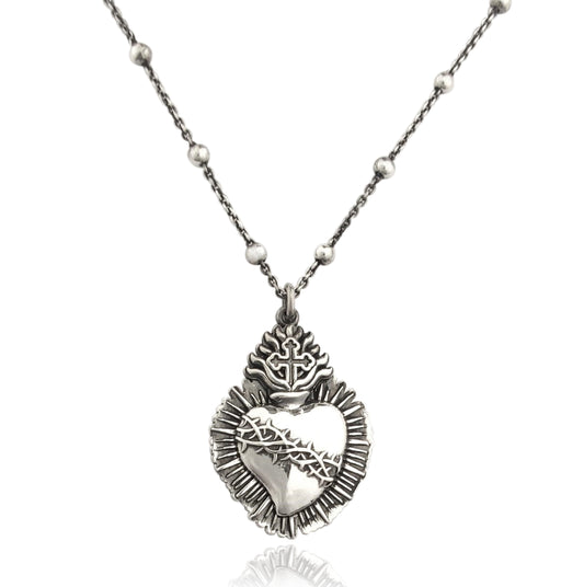 Collana donna in argento 925 con ciondolo Sacro Cuore Ex Voto artigianale Made in Italy