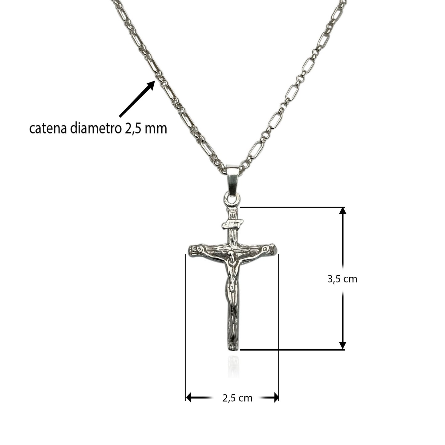 collana con crocefisso in argento misure grandezza