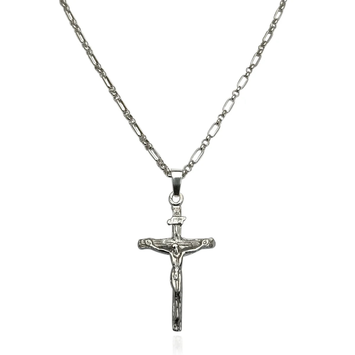 Collana con croce da uomo in argento 925 rodiato lucido