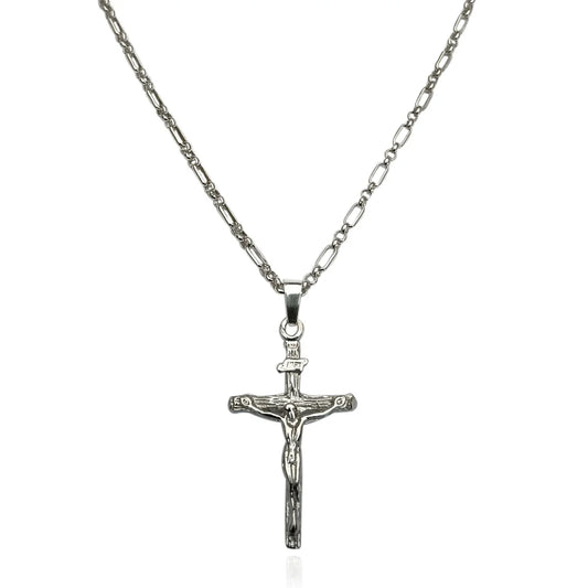 Collana con croce da uomo in argento 925 rodiato lucido
