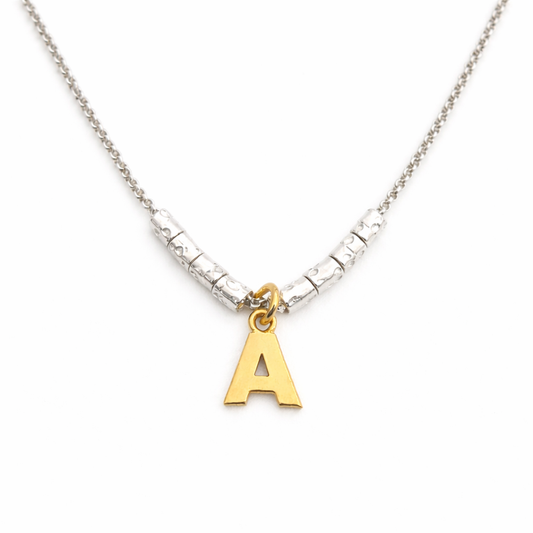 collana iniziale argento 925 con lettera oro minimal personalizzata