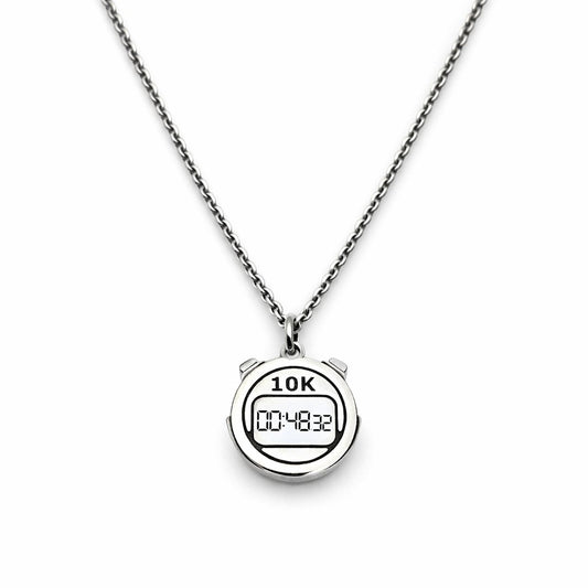Collana cronometro 10K argento 925 con tempo personalizzato incisione record running regalo runner uomo