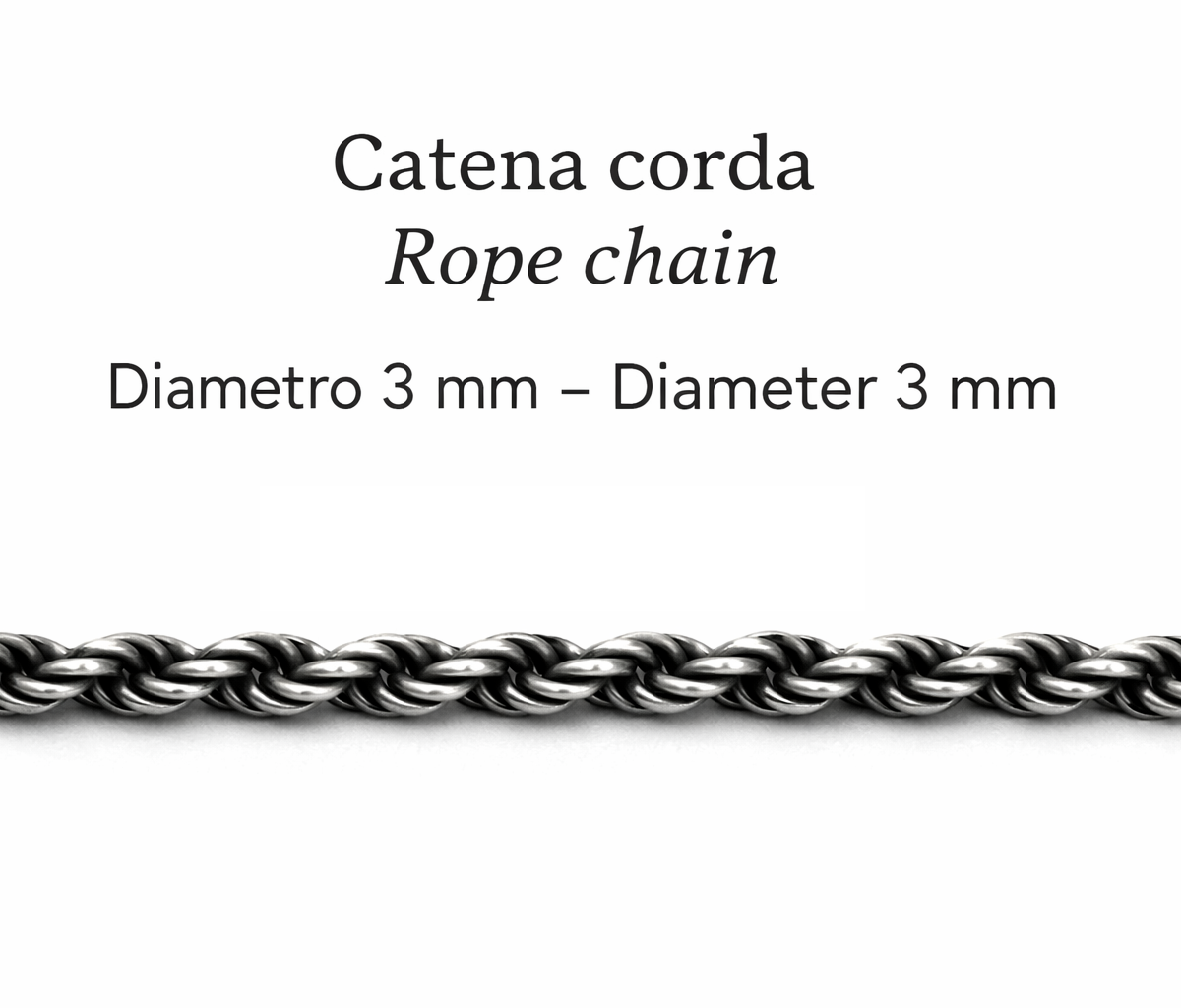 dettaglio maglia corda argento 925 catena uomo 3 mm lavorazione intrecciata