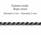 dettaglio maglia corda argento 925 catena uomo 3 mm lavorazione intrecciata
