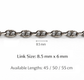 Dimensioni collana maglia marina uomo argento 925 8,5 x 6 mm lunghezze 45 50 55 cm