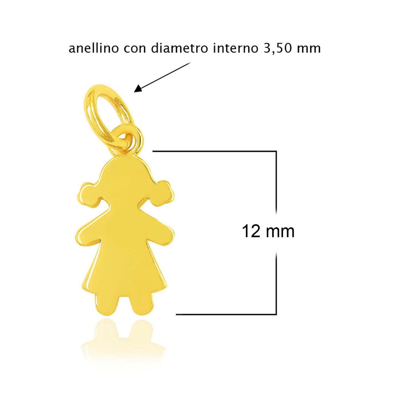 Charm bimba 12 mm con anellino interno 3,50 mm in argento 925 placcato oro giallo