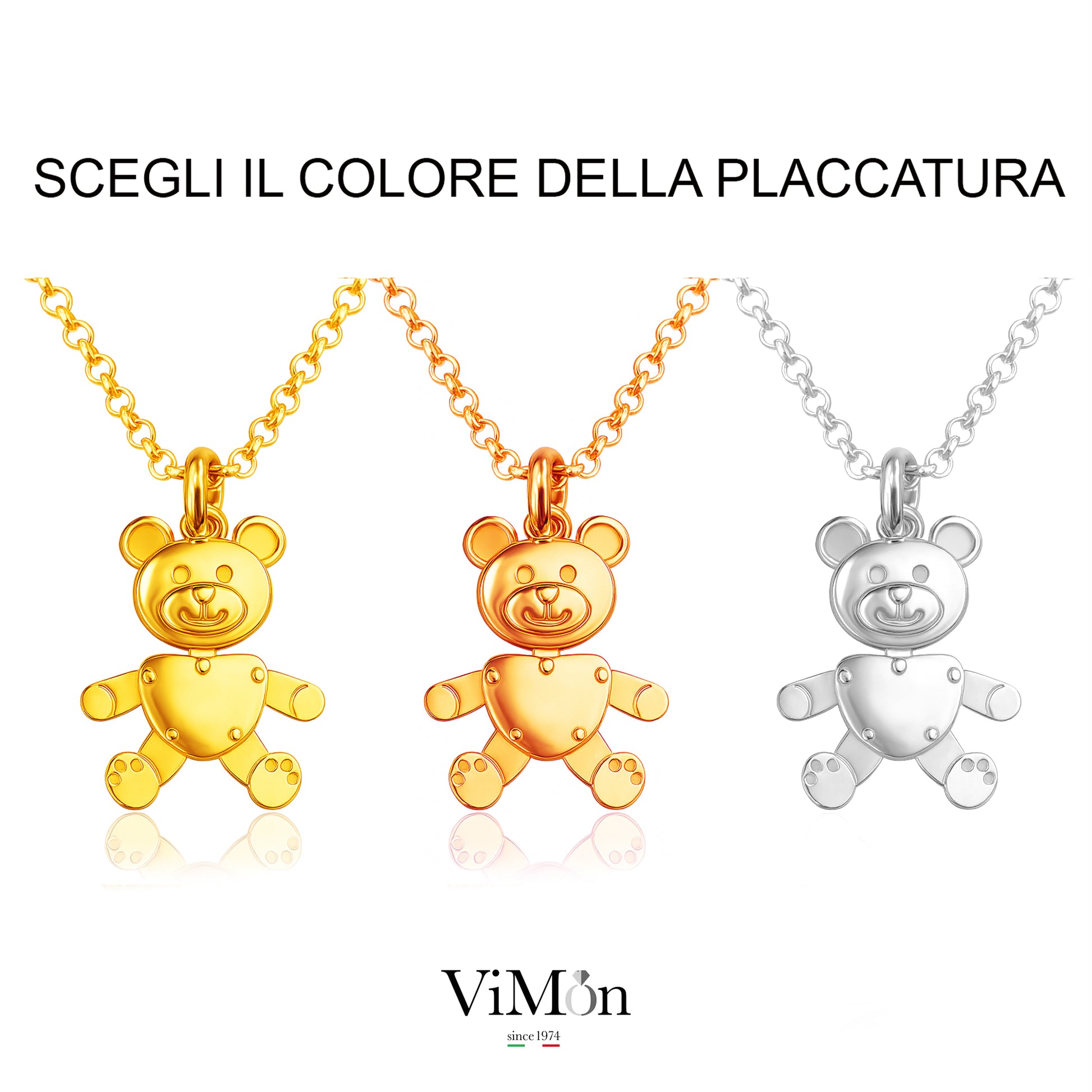 collana con ciondolo orsetto teddy movibile coloro placcatura oro giallo rosa rosè argento
