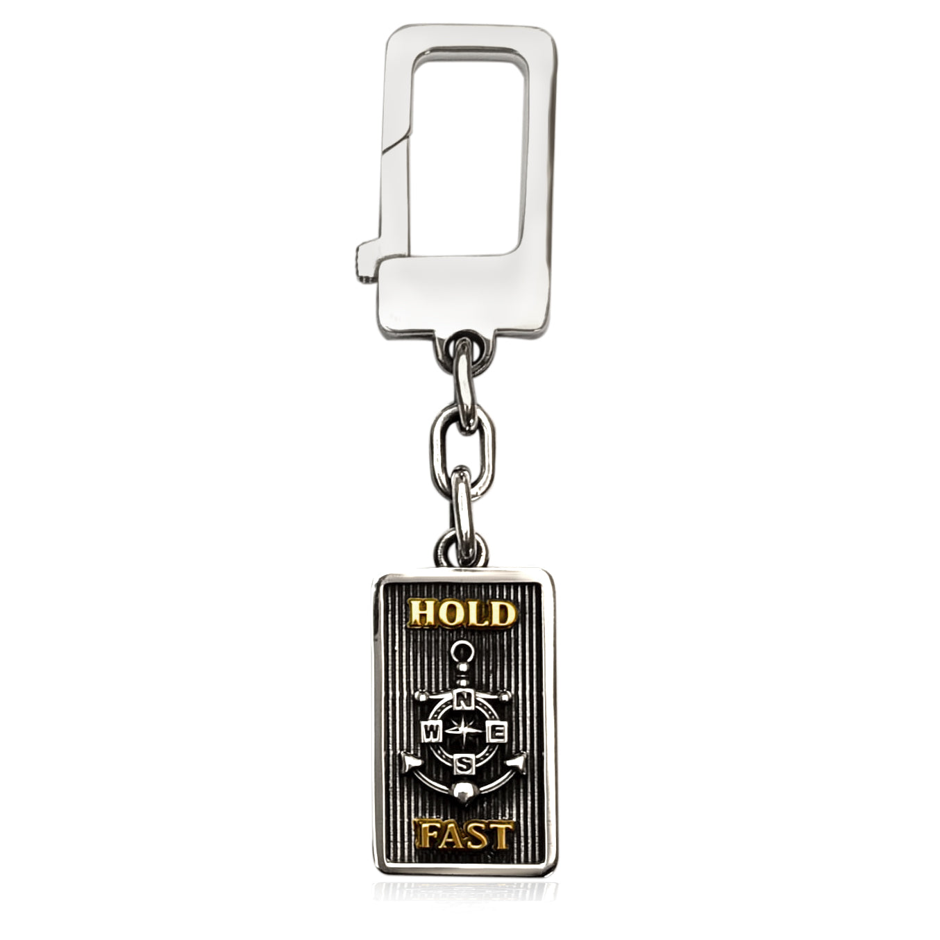 Portachiavi uomo in argento 925 con ancora e scritta Hold Fast, design nautico stile tattoo