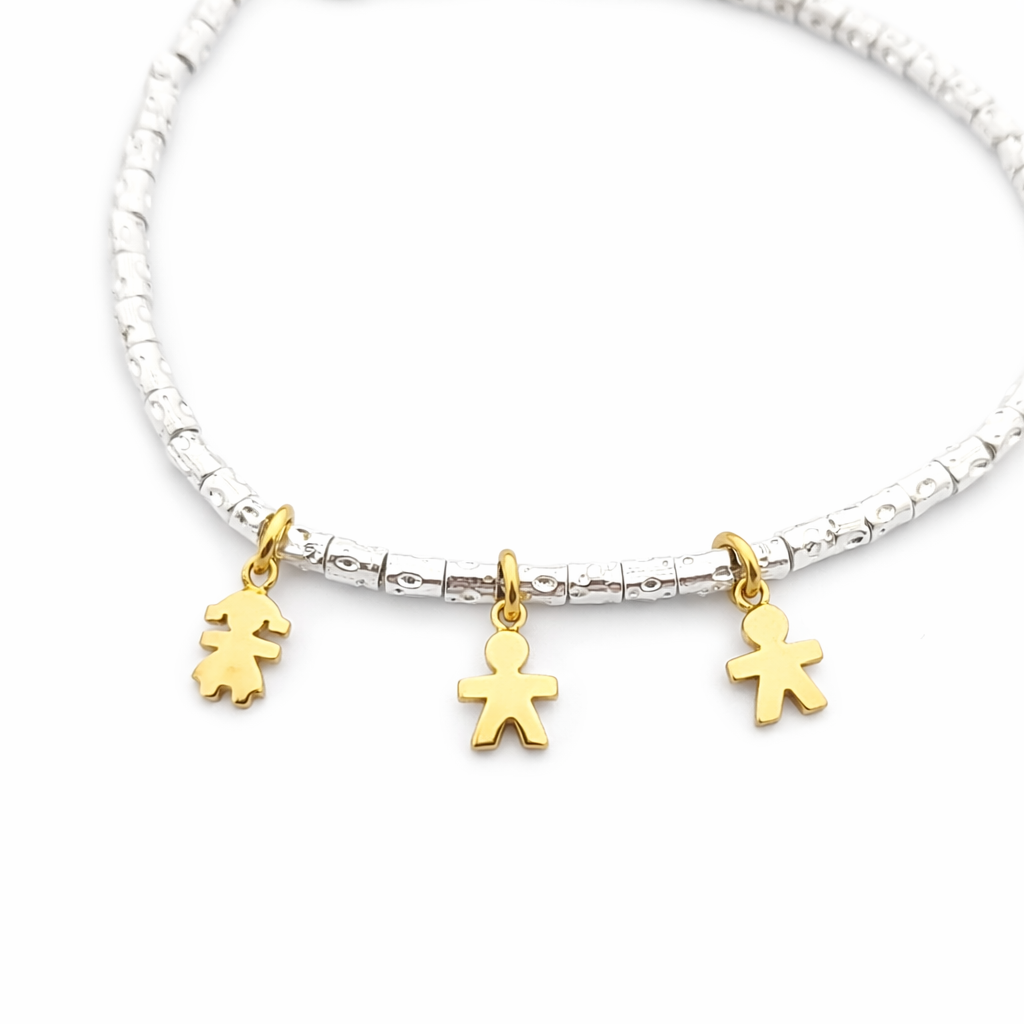 Bracciale personalizzato con tre ciondoli figli bimbo e bimba in argento 925.