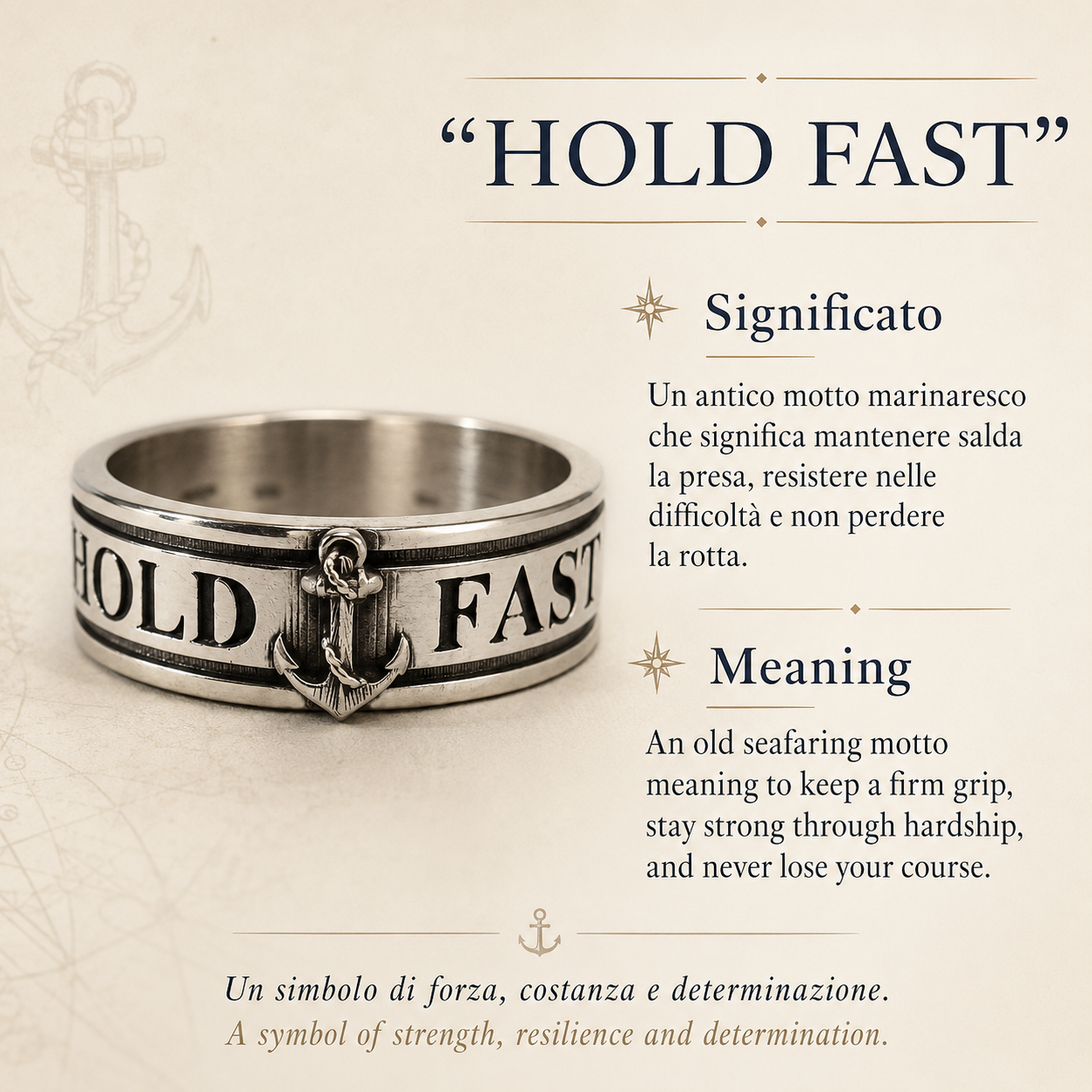 Anello Hold Fast Uomo in Argento 925 con Ancora
