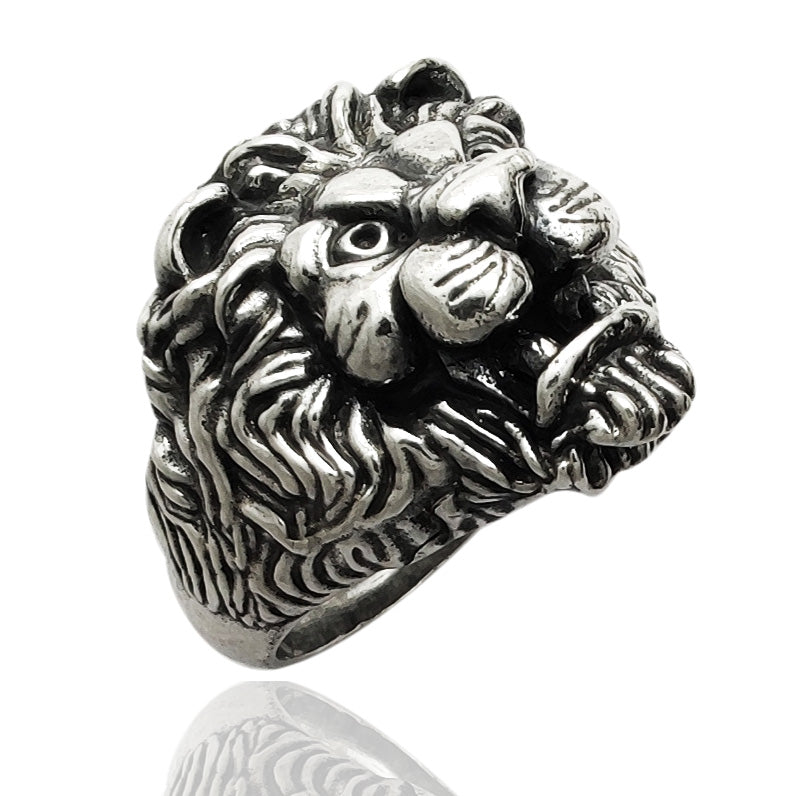 anello grosso grande argento nero antico testa leone stile gotico punk rock bikers soons of anarchy vendita online accessori uomo a prezzo basso in offerta idea regalo