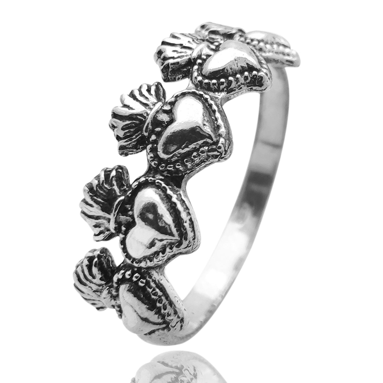 anellino etnico argento nero invecchiato brunito old school Gesù vergine maria madonna cristo spine fiamme ex voto milagros votivo dito anulare mignolo indice medio pollice cavaliere sigillo medioevo tatuaggio ring robusto adjustable antico marchio